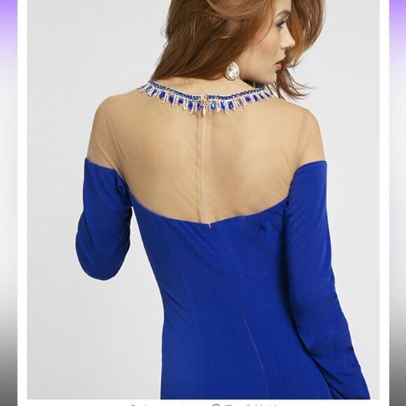 Jovani long sleeve jersey embellished illusion neckline gown size 8 Black NWT - Picture 5 of 11